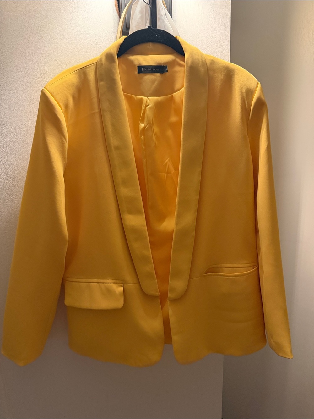 Amazon Yellow Open-Front Shawl Collar Blazer